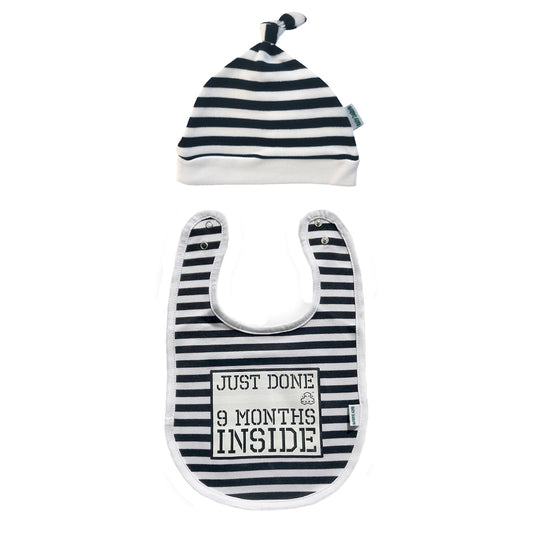 Just Done 9 Months Inside®-Unisex New Born Bib & Hat