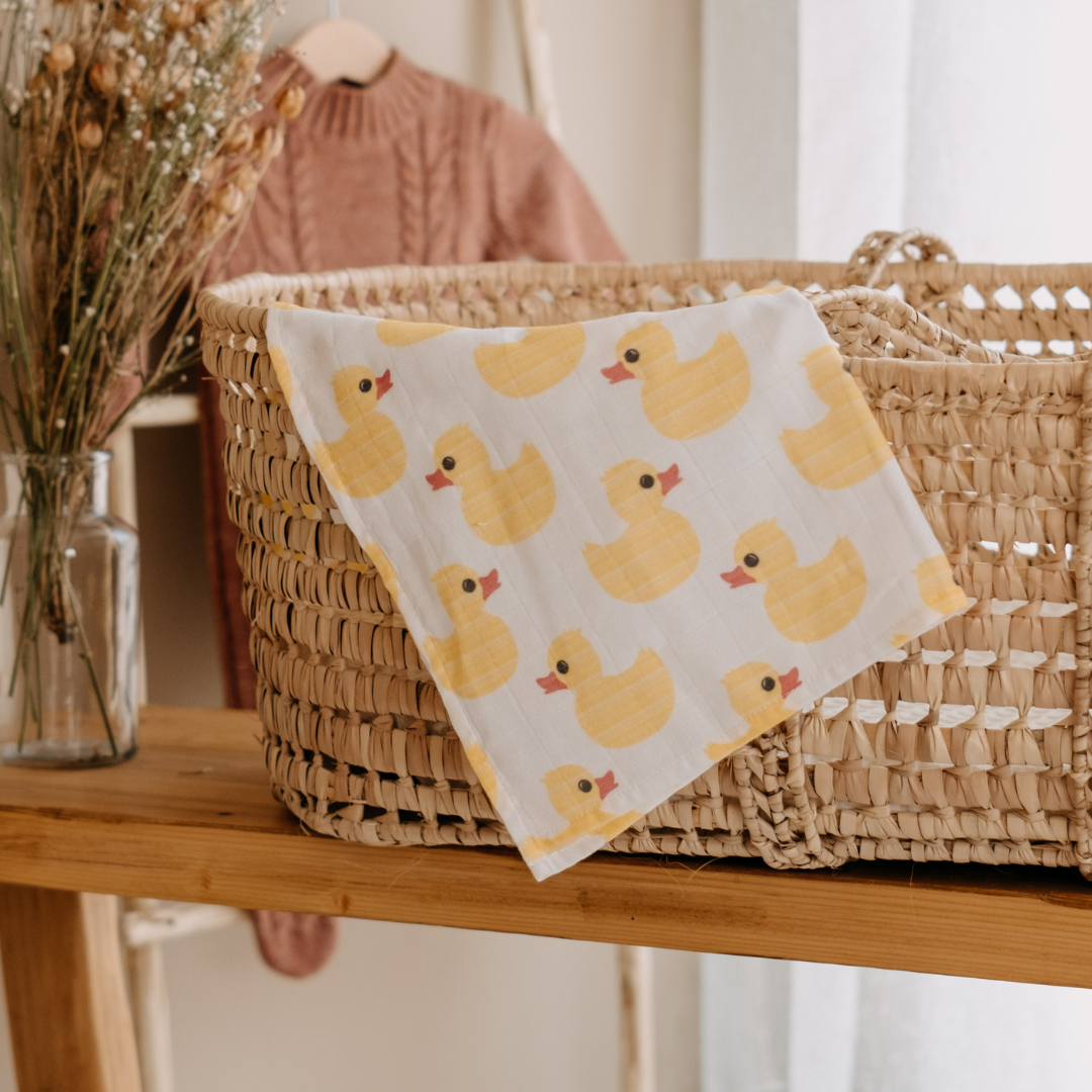 Muslin Square Baby Burp Cloth - Set of 3 - Yellow Rubber Duck