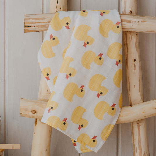 Muslin Square Baby Burp Cloth - Set of 3 - Yellow Rubber Duck